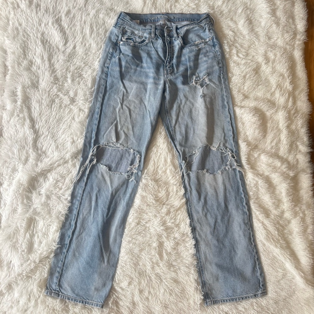 American eagle low rise baggy Light Blue ripped Denim Jeans